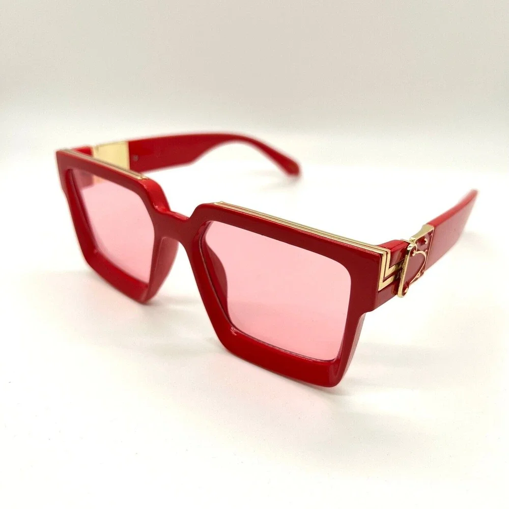 Red Sunglasses Fashion Designer Square Red Lens Luxury Beach Rojo Lentes Gafas‎